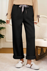 Black Leopard Drawstring Winter Fleece Pants