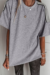 Light Grey Patchwork Detail Raw Edge Oversize Tee