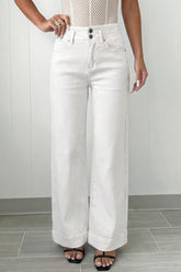 White 2-Button High Waist Wide Leg Jeans