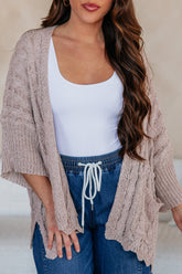 Old Rose Drop Shoulder Cut-Out Knit Cardigan Tunic