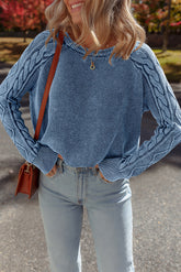 Ashleigh Blue Cable Knit Raglan Sleeve Casual Sweater