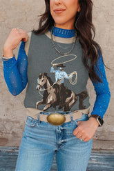 Gray 2 Fly Buck Yeah Bronc Rider Graphic Sweater Vest | Western Statement Knit