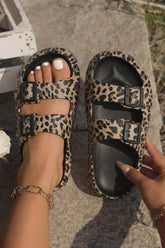 Bristol Black Retro Leopard Double Buckle Comfy EVA Slippers
