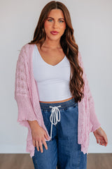 Pink Drop Shoulder Cut-Out Knit Cardigan Tunic