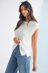 Jet Stream Solid Color Side Slits Sweater Tee