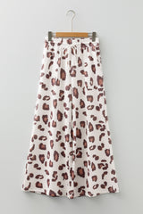 Beige Drawstring Leopard Print Patch Pocket Loose Pants