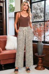 Brown Leopard Drawstring Loose Pants