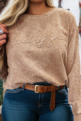 DUNE saved by grace Embroidered Mineral Wash Plus Size Sweatshirt