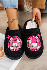 Black Disco Ball Home Plush Slippers