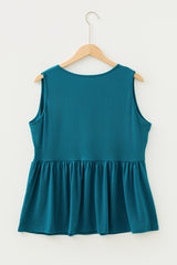 Blue Sapphire Plus Size Solid Color Bow Tie Peplum Tank Top