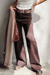 Coffee Solid Color Loose Straight High Waist Jeans