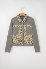 Medium Grey Ribbed Retro Floral Patchwork Jacket