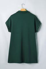 Evergreen Plus Size Glow Studded Zip up T Shirt Dress with Pockets