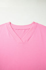 Bonbon Solid V-Neck Tee and Drawstring Plus Size Pants Set