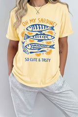 Yellow Cream OH MY SARDINE Lemon Fish Printed T Shirt