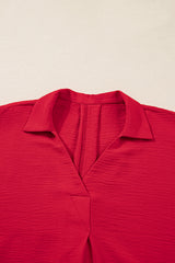 Fiery Red Plus Size Shirred Cuff Dolman Oversized Tunic Blouse