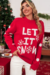 Red Dahlia LET IT SNOW Christmas Dotty Sleeve Loose Sweater