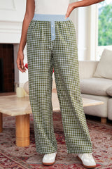 Brown Plaid Button High Waist Patchwork Pants