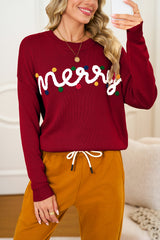 Racing Red Merry Colorful Dot Detail Christmas Dolman Sweater