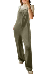 Laurel Green Solid Color Knit Loose Straight Leg Casual Overall Jumpsuit