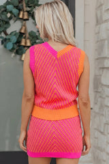 Orange Chevron Striped Knit Bodycon Mini Sweater Skirt