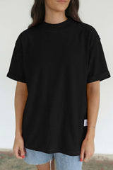 Black Solid Color High Neck Oversize Tee