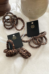 Coffee 5pcs Leopard Elastic Hair Tie Set