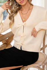 Jet Stream Plain Bowknot Knit Cropped Cardigan