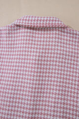 Pink Houndstooth Textured Patchwork Loose Shacket