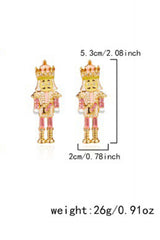 Pink Rhinestone Nutcracker Christmas Earrings