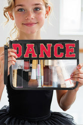 Black Dance Chenille Letter Zipper Varsity Clear Makeup Bag