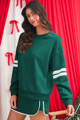 Evergreen Varsity Stripe Detail Drop Shoulder Pullover Mini Skort Set