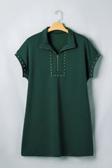 Evergreen Plus Size Glow Studded Zip up T Shirt Dress with Pockets