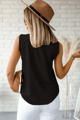 Black V Neck Knotted Shoulder Sleeveless Shirt