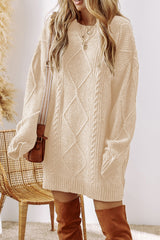 Oatmeal Cable Knit Drop Shoulder Loose Fit Sweater Dress