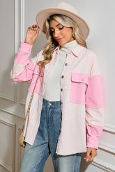 Delicacy Corduroy Two Tone Contrast Exposed Seam Shacket