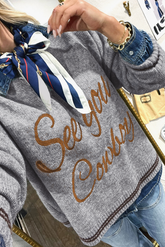 Light Grey Letter Embroidered Graphic Sweater