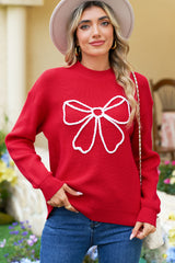Fiery Red Braided Bow Pattern Sweater