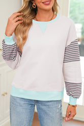 Delicacy Colorblock Patchwork Striped Sleeve Sweatshirt