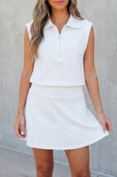 Light Grey Solid Color Sleeveless Zipper Tank and Skort Set