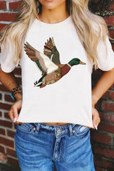 White Flying Mallard Faux Patchwork Printed T Shirt