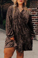 Coffee Plus Size Velvet Babydoll Mini Dress