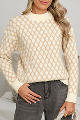 Oatmeal Rhombus Textured Knit Drop Sleeve Sweater
