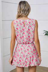 Pink Boho Floral Print Cropped Top Mini Skirt Set