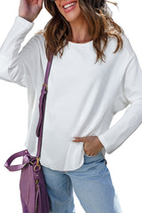 White Solid Color Waffle Ribbed Patchwork Dolman Sleeve Oversize Knit Top
