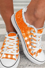 Orange Colorblock Checkered Flat Canvas Shoes