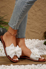 White Bow Decor Flat Slippers