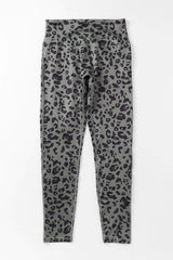 Grey Leopard Print Casual High Waist Leggings