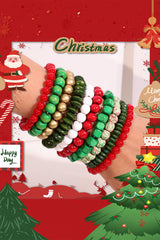 Fiery Red Christmas 10pcs Beaded Stackable Bracelet Set