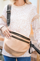 Parchment Wide Strap Zipper Crossbody Bag